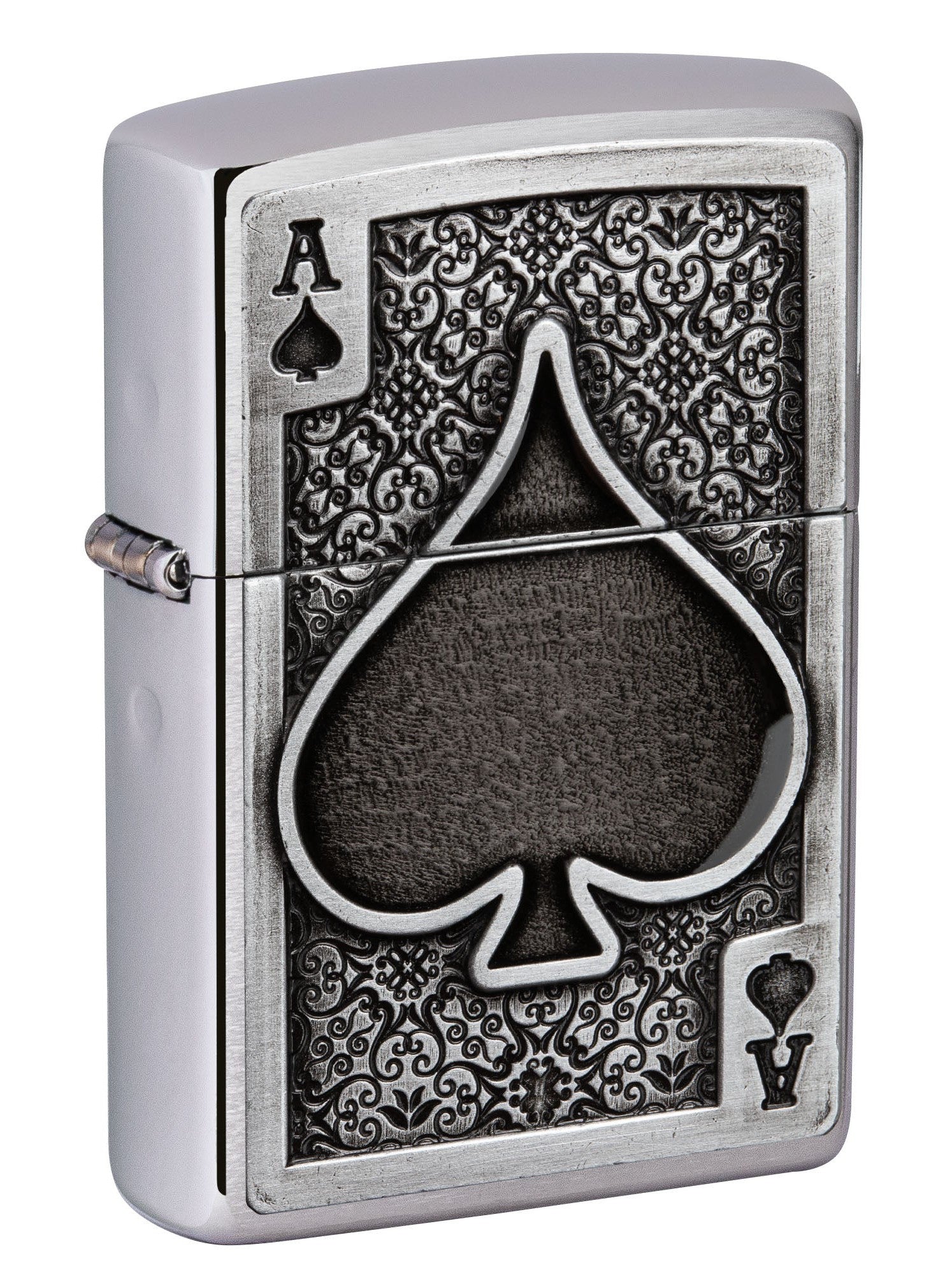Zippo Lighter: Ace of Spades Emblem - Brushed Chrome 49637
