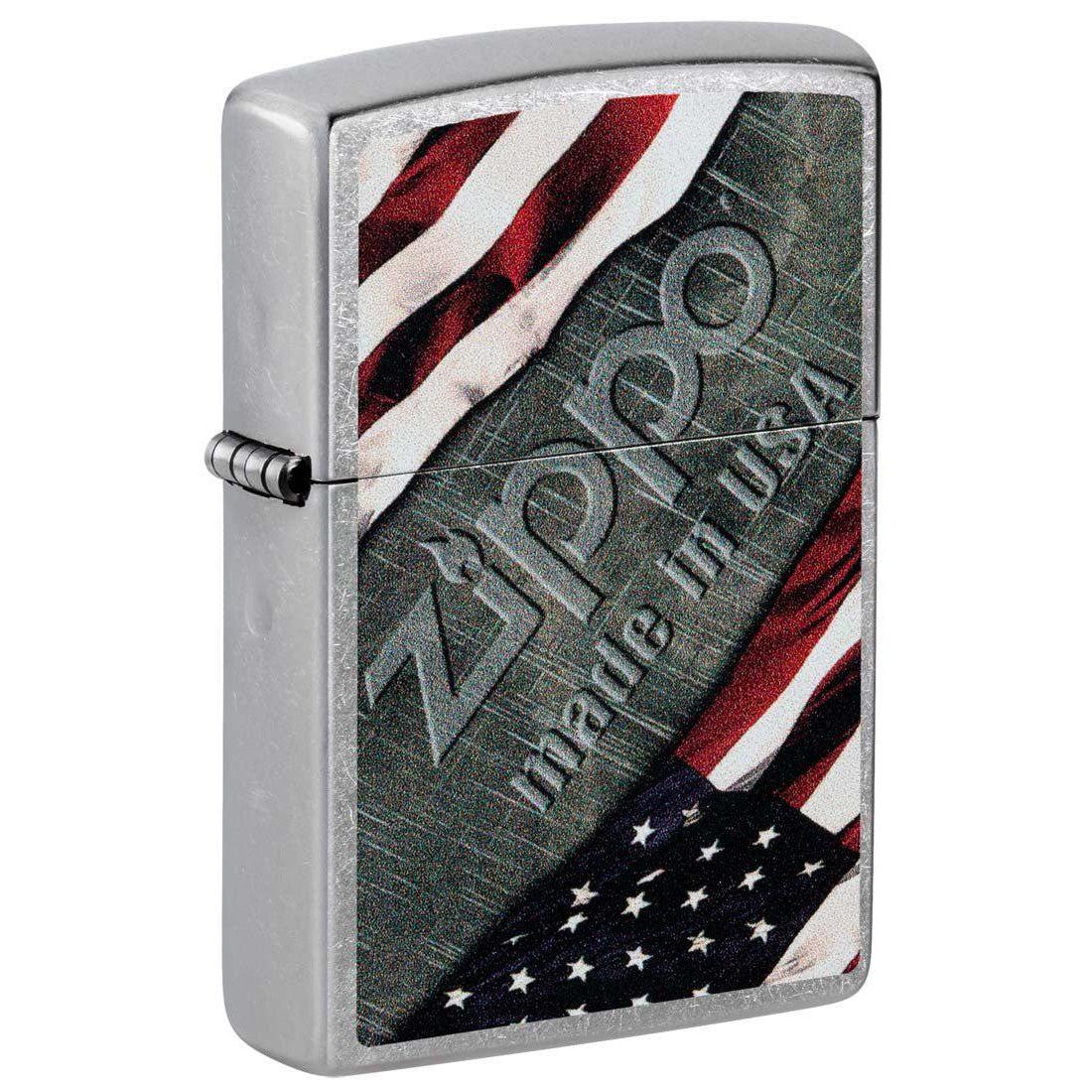 Zippo Lighter: American Flag and Metal - Street Chrome 81404