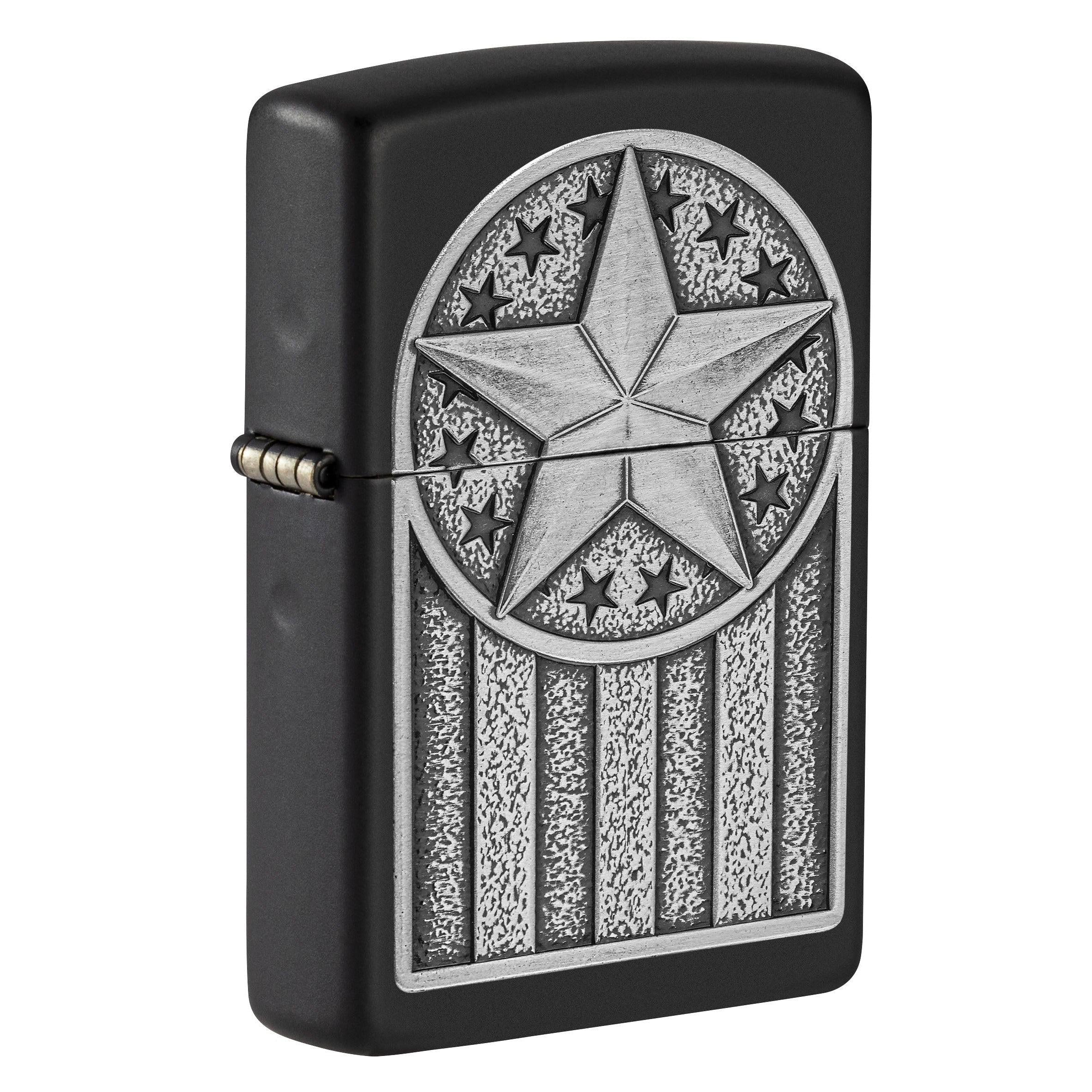 Zippo Lighter: American Metal Emblem - Black Matte 49639
