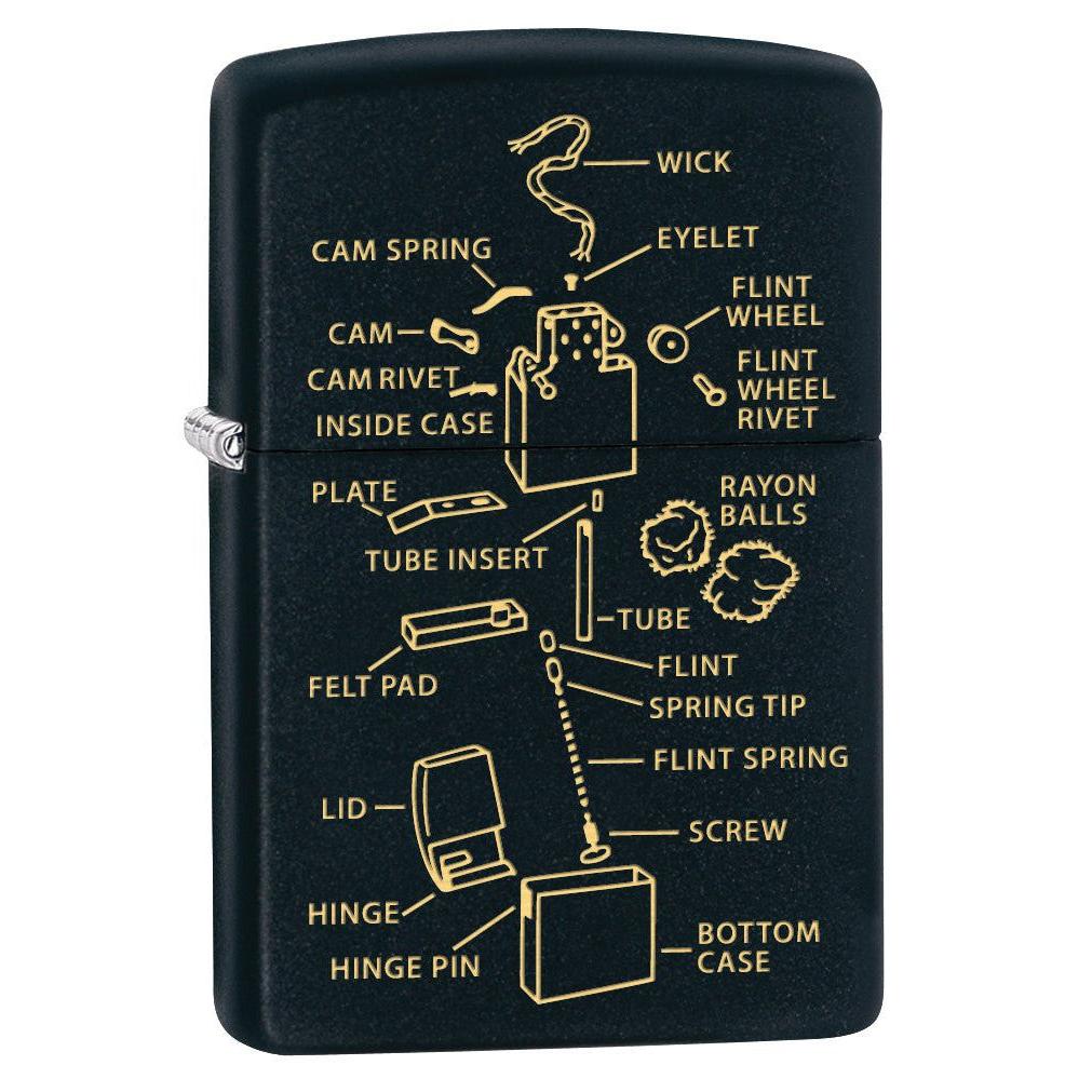 Zippo Lighter: Anatomy of a Lighter, Engraved - Black Matte 76182