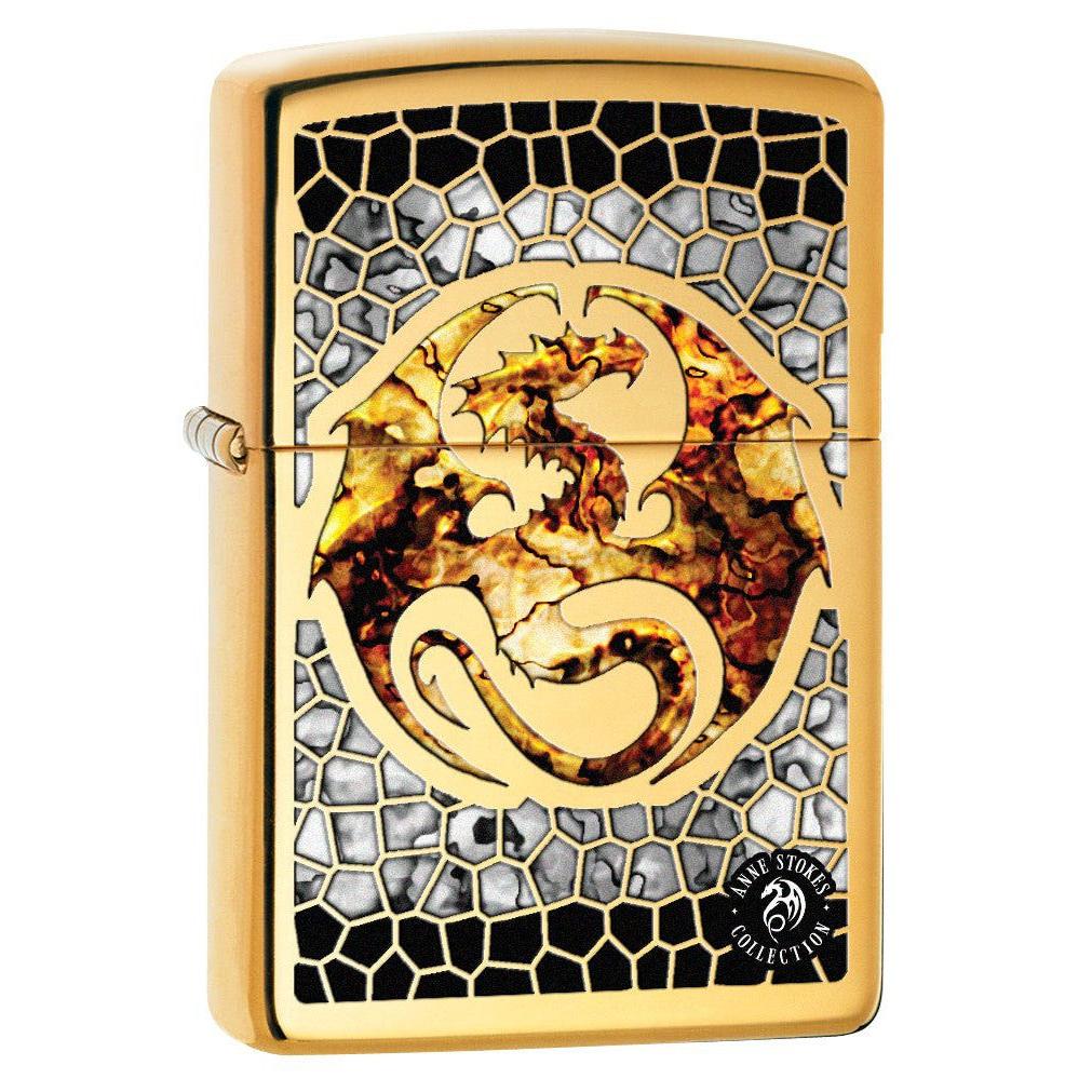 Zippo Lighter: Anne Stokes Dragon, Fusion - High Polish Brass 77583