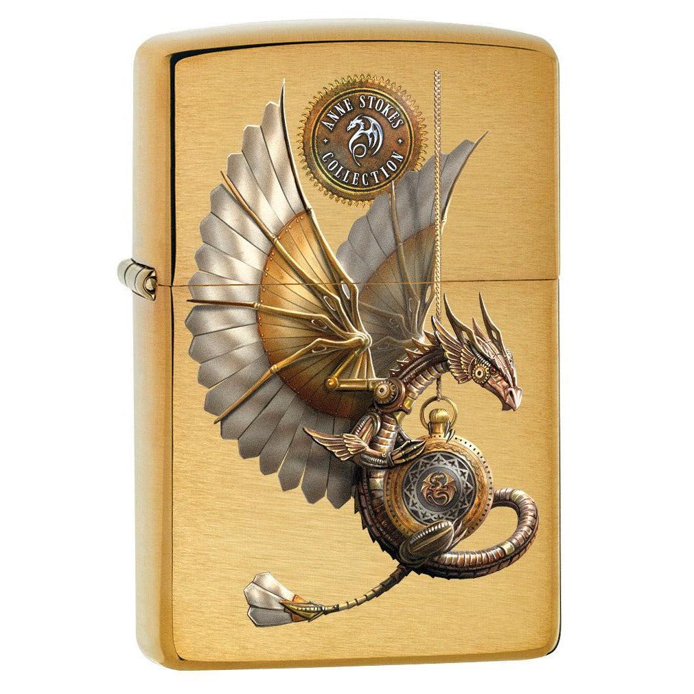 Zippo Lighter: Anne Stokes Steampunk Dragon - Brushed Brass 79281