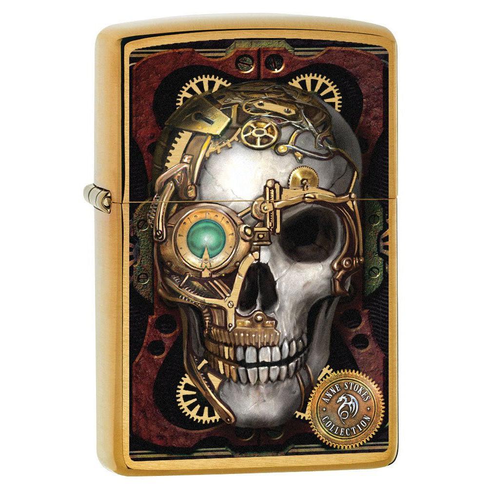 Zippo Lighter: Anne Stokes Steampunk Skull - Brushed Brass 80259