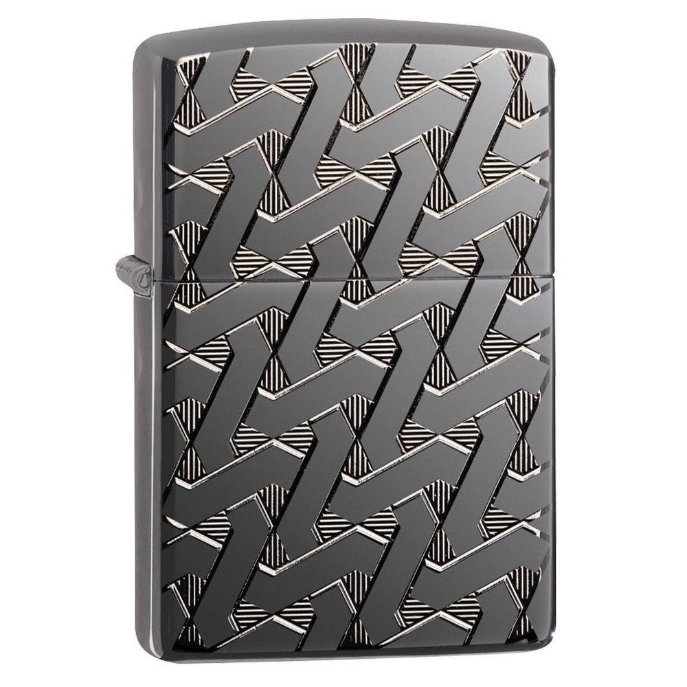 Zippo Lighter: Armor Deep Carved Geometric Pattern - Armor High Polish Black Ice 49173