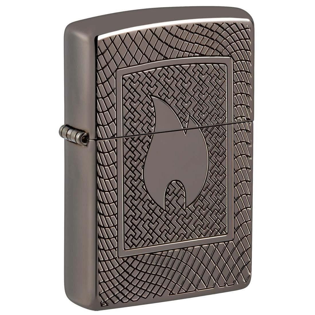 Zippo Lighter: Armor Engraved Flame Design - Black Ice 48569