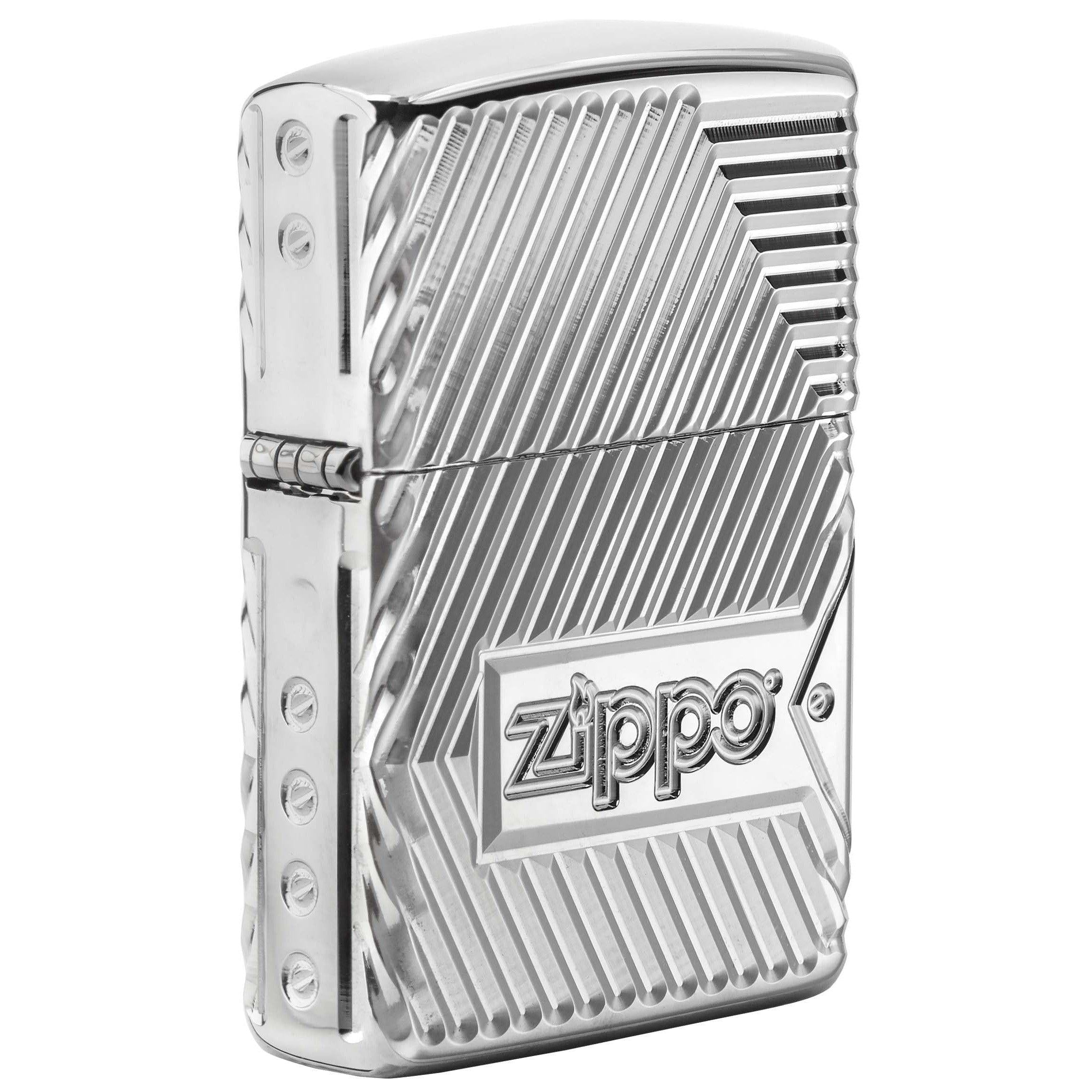 Zippo Lighter: Armor Multicut Bolts and Flame - High Polish Chrome 29672