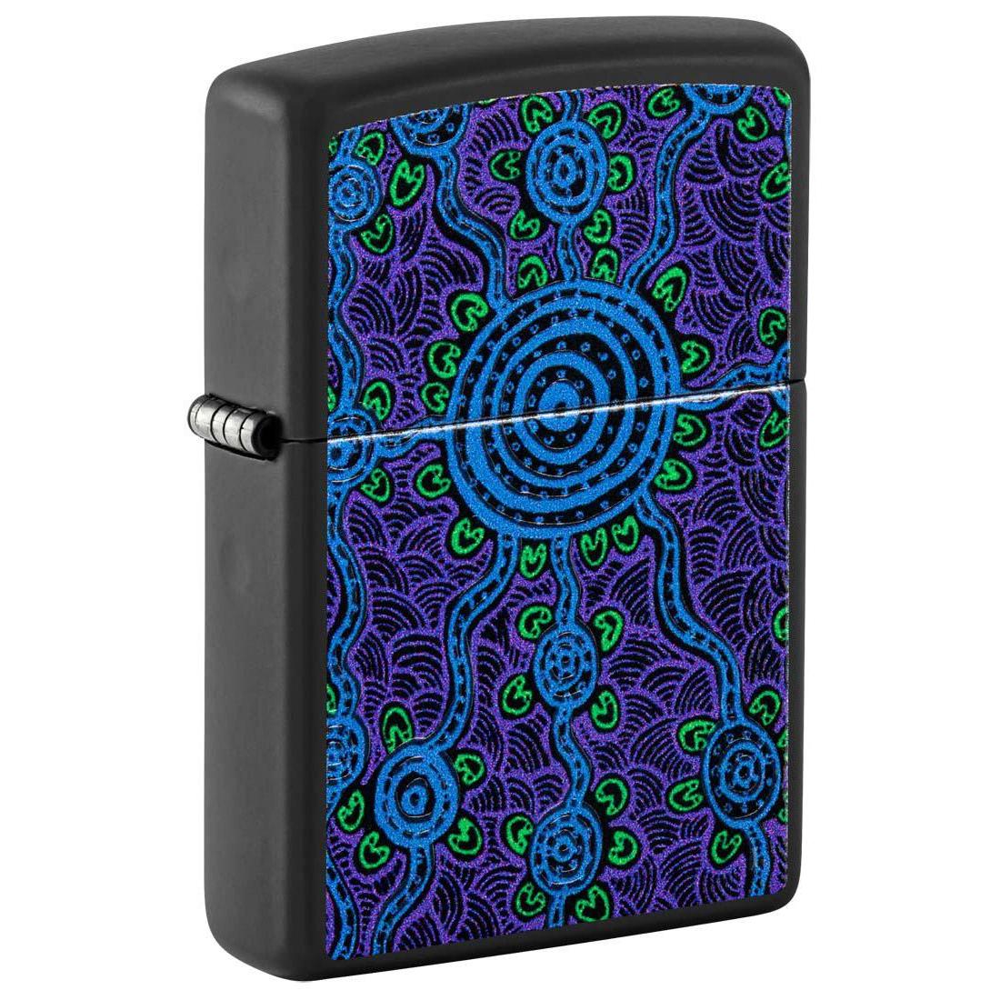 Zippo Lighter: Artwork by John Smith Gumbula, Black Light - Black Matte 48625