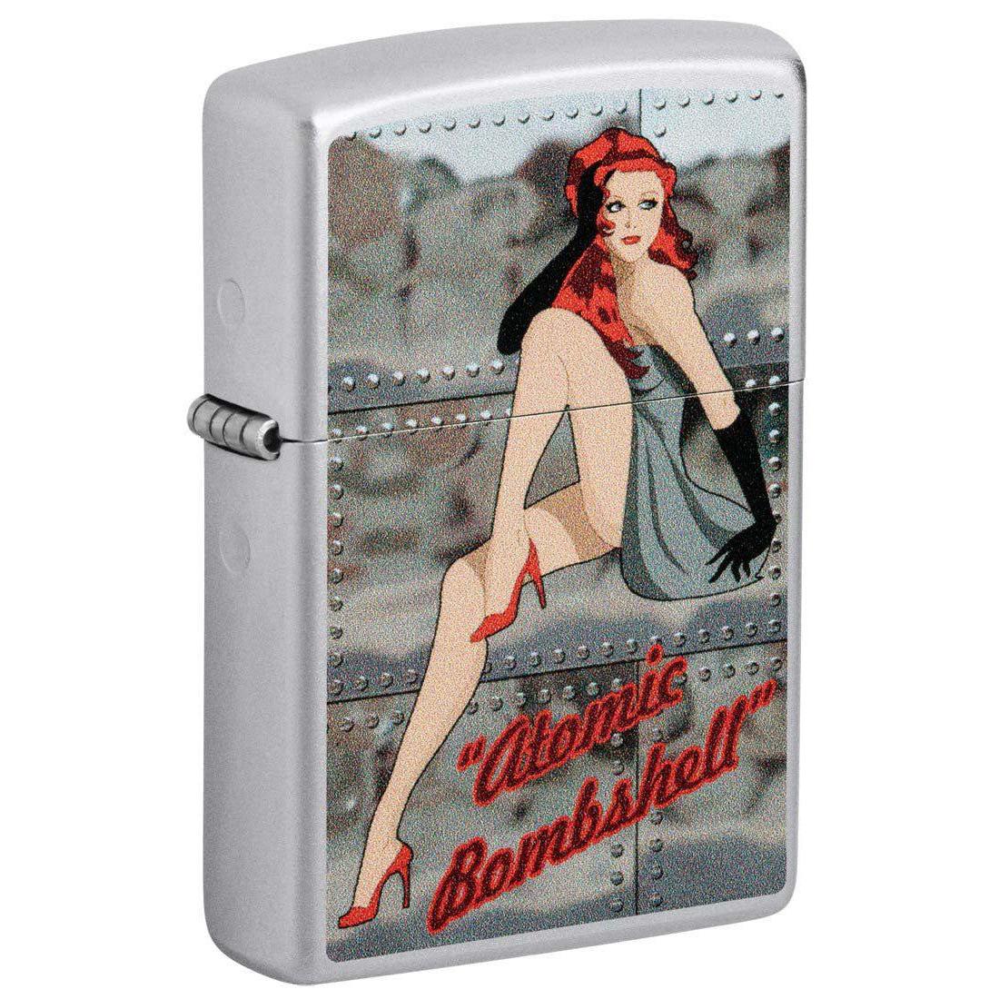 Zippo Lighter: Atomic Bombshell, Pin-Up Girl - Satin Chrome 81414