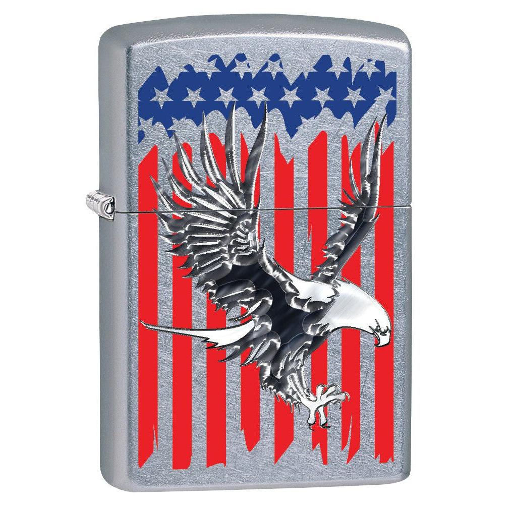Zippo Lighter: Bald Eagle on American Flag - Street Chrome 78714