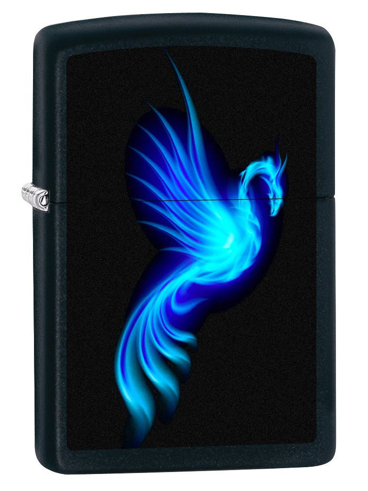 Zippo Lighter: Blue Phoenix - Black Matte 76524