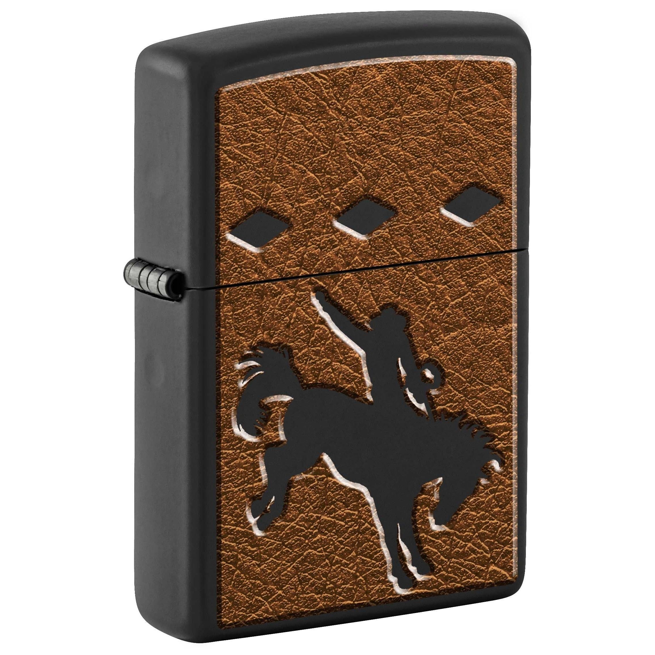 Zippo Lighter: Bucking Bronco and Cowboy - Black Matte 81144
