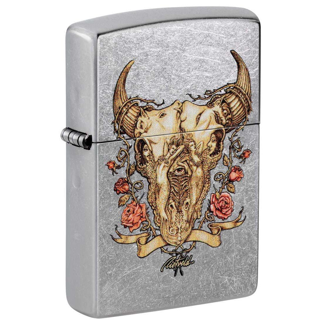 Zippo Lighter: Bull Skull by Rick Rietveld - Street Chrome 48559