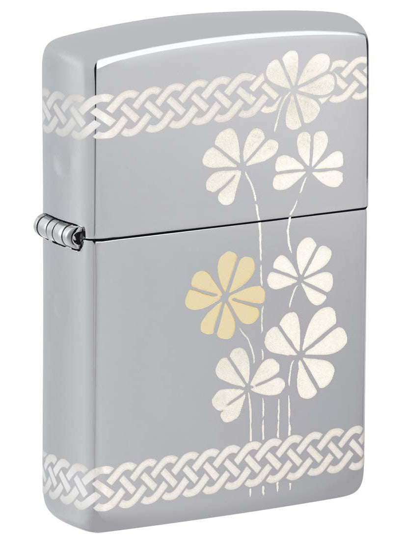 Zippo Lighter: Clover Design, Laser 360 - High Polish Chrome 48586
