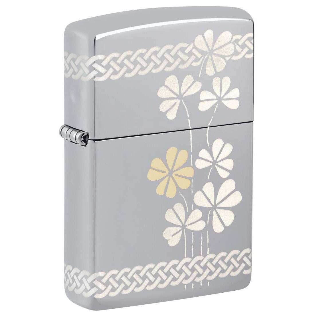 Zippo Lighter: Clover Design, Laser 360 - High Polish Chrome 48586