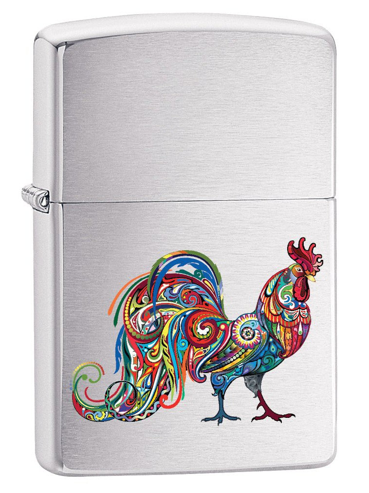 Zippo Lighter: Colorful Rooster - Brushed Chrome 78096
