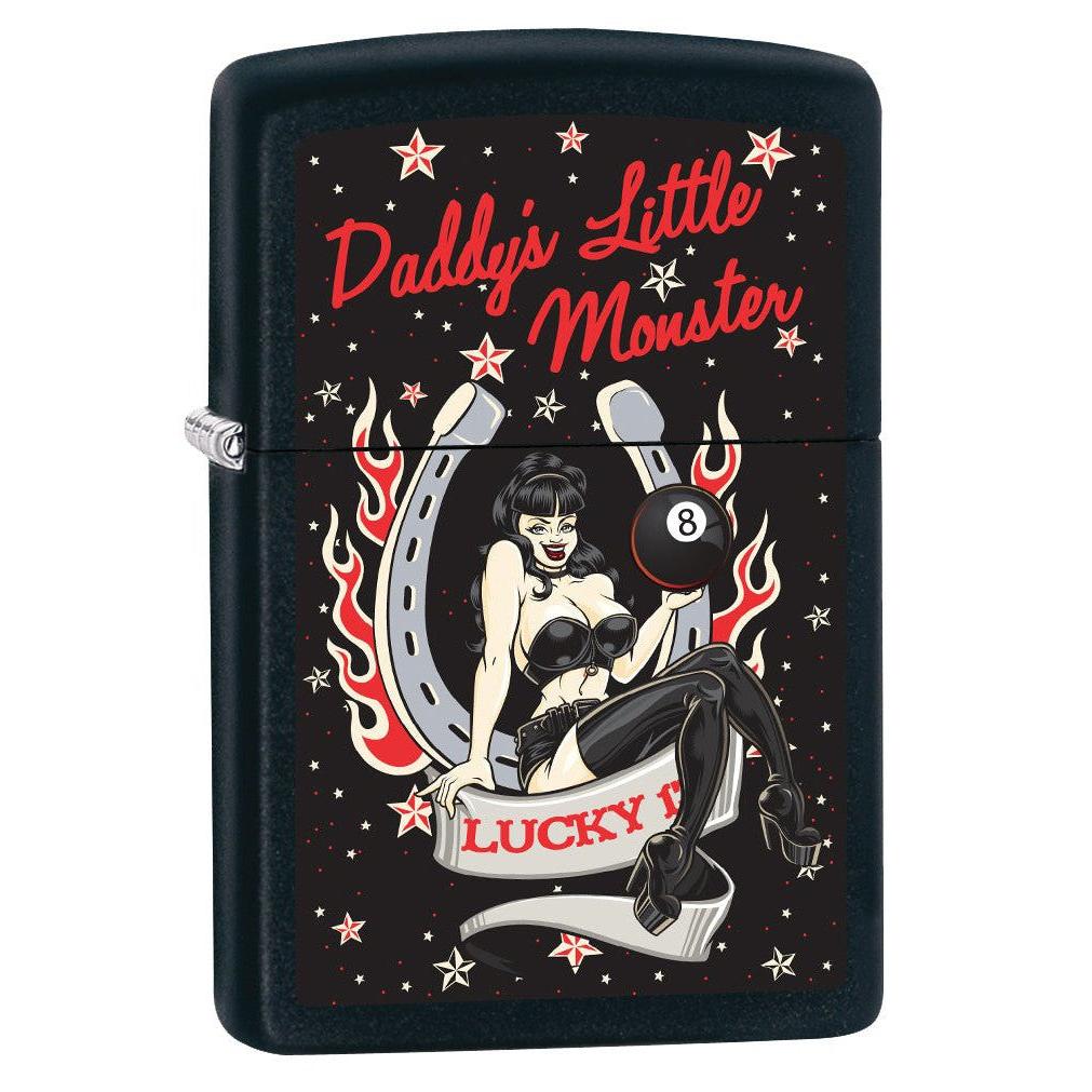 Zippo Lighter: Daddys Little Monster, Pin-Up Girl - Black Matte 78774