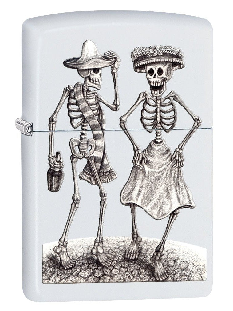Zippo Lighter: Dancing Skeletons - White Matte 78552