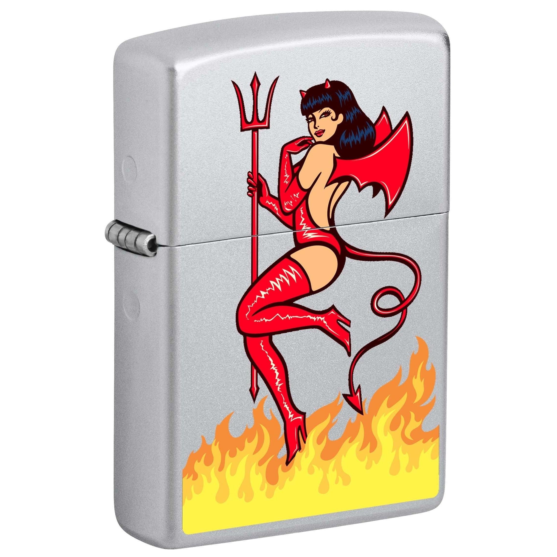 Zippo Lighter: Devil Pin-Up Girl - Satin Chrome 80984