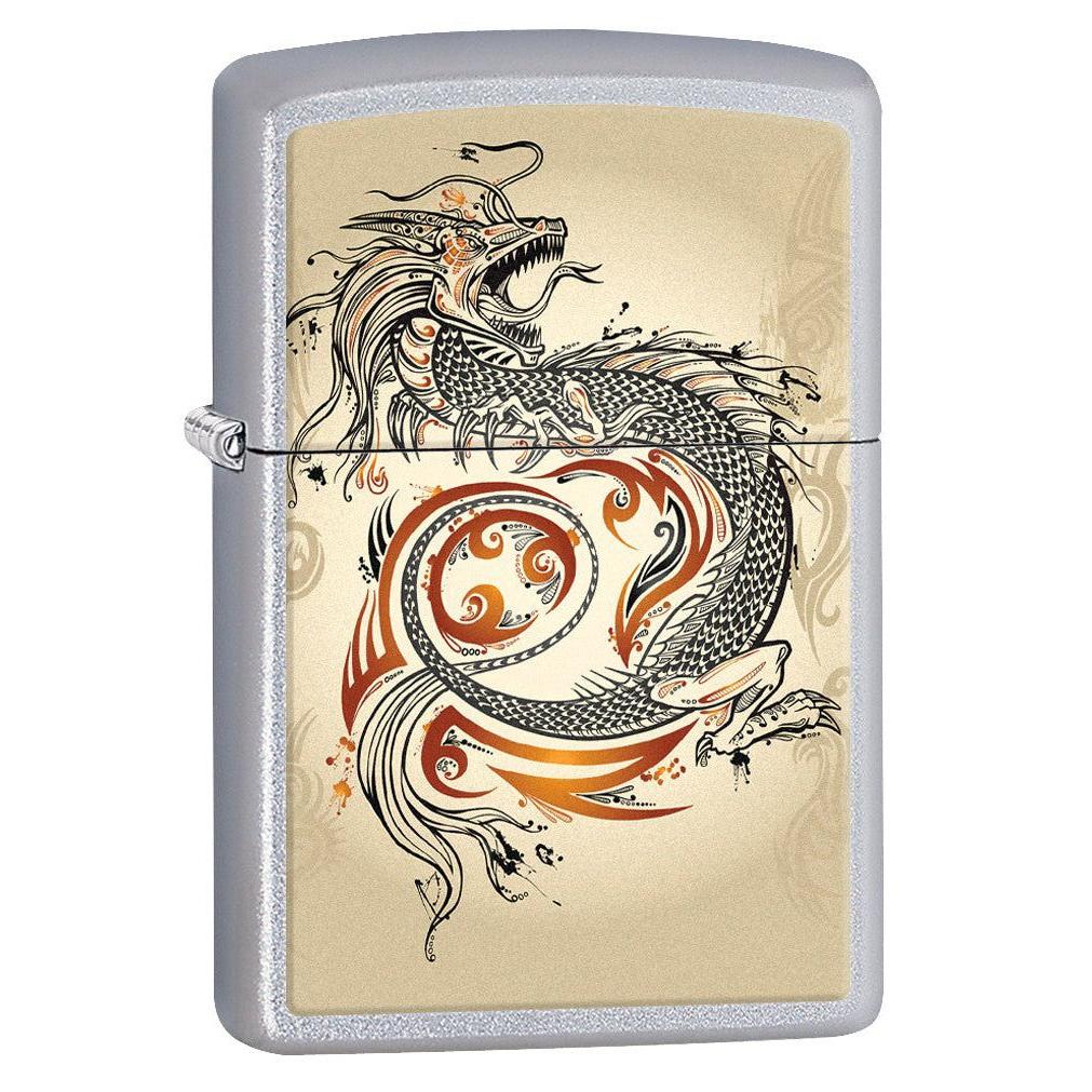Zippo Lighter: Dragon Tattoo - Satin Chrome 76947