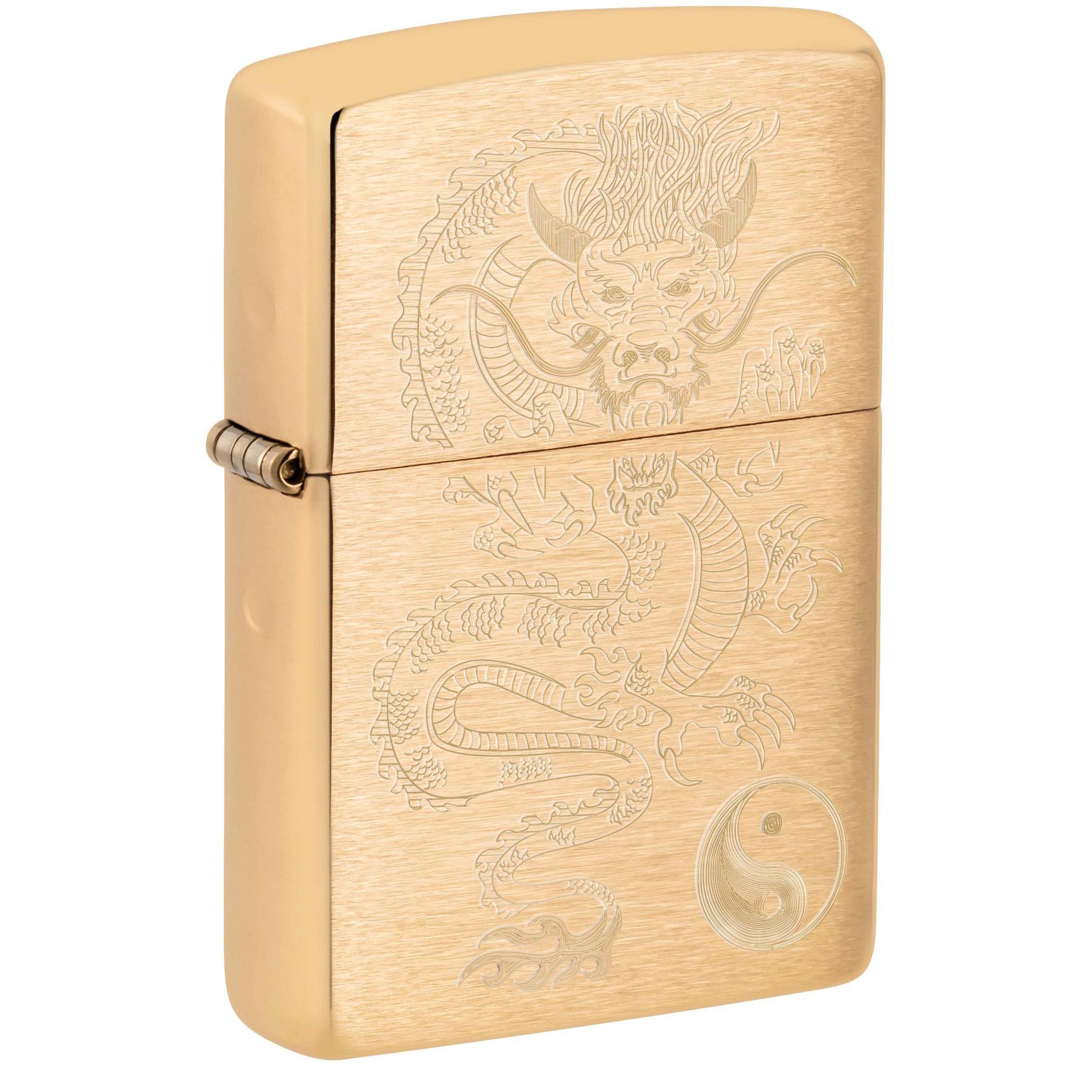 Zippo Lighter: Engraved Asian Dragon - Brushed Brass 81099
