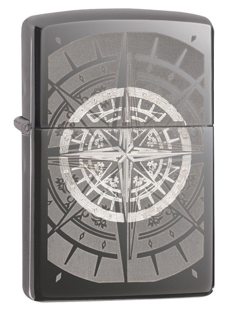 Zippo Lighter: Engraved Compass - Black Ice 29232