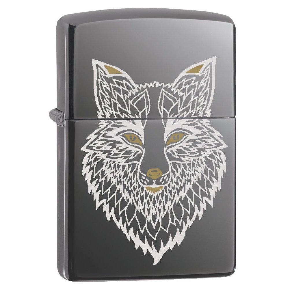 Zippo Lighter: Engraved Fox - Black Ice 78108