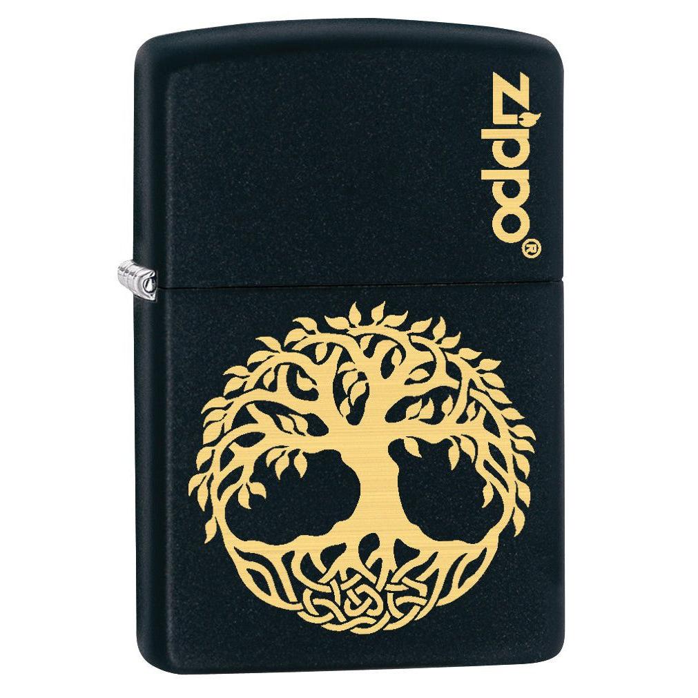 Zippo Lighter: Engraved Tree of Life - Black Matte 78813