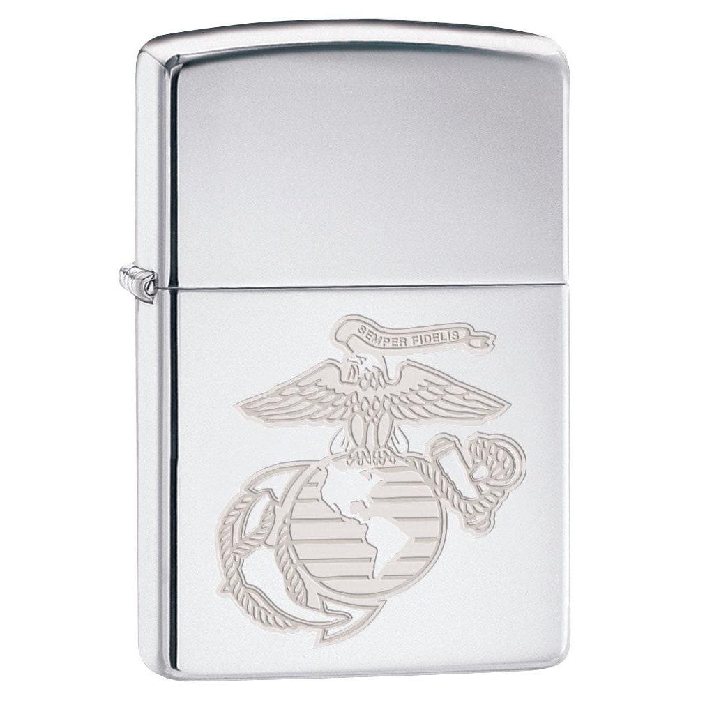 Zippo Lighter: Engraved USMC Marines Logo - High Polish Chrome 80394