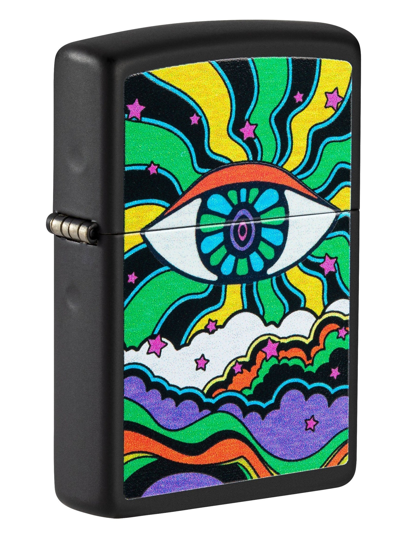 Zippo Lighter: Eye Design, Black Light - Black Matte 49699
