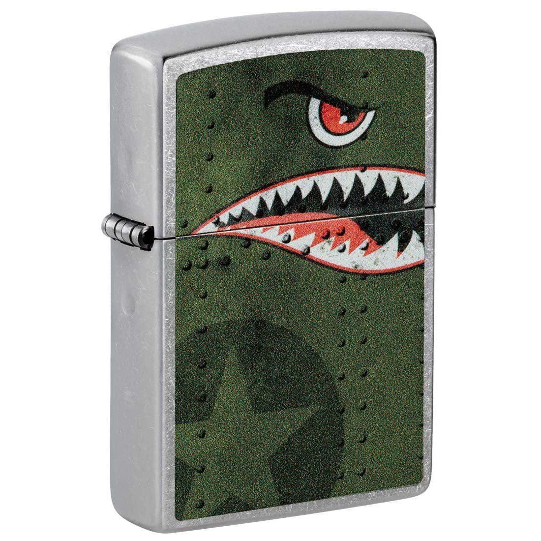 Zippo Lighter: Fighter Plane Nose Art, Shark Teeth - Street Chrome 81421