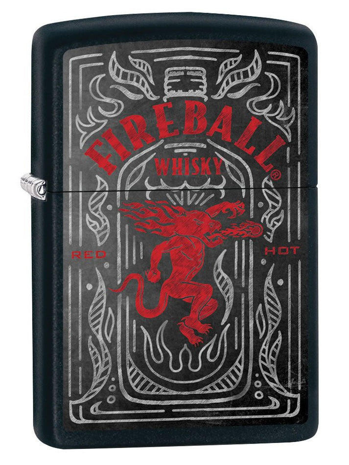 Zippo Lighter: Fireball Logo - Black Matte 80907