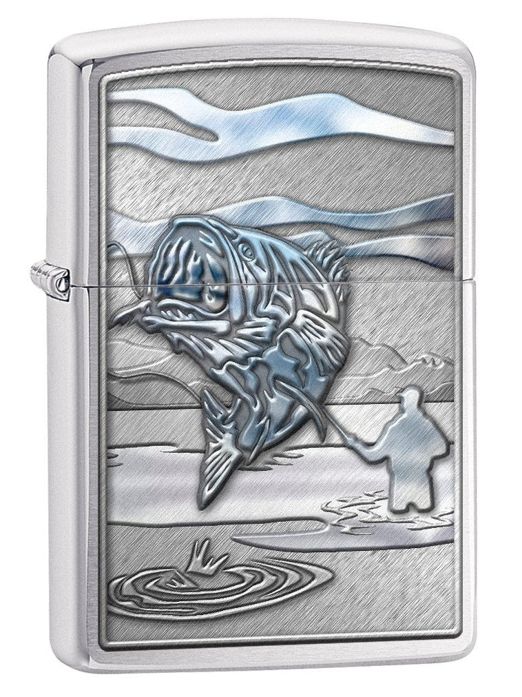 Zippo Lighter: Fishing, Jumping Bass - Brushed Chrome 78663