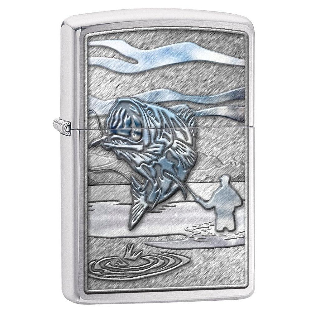 Zippo Lighter: Fishing, Jumping Bass - Brushed Chrome 78663