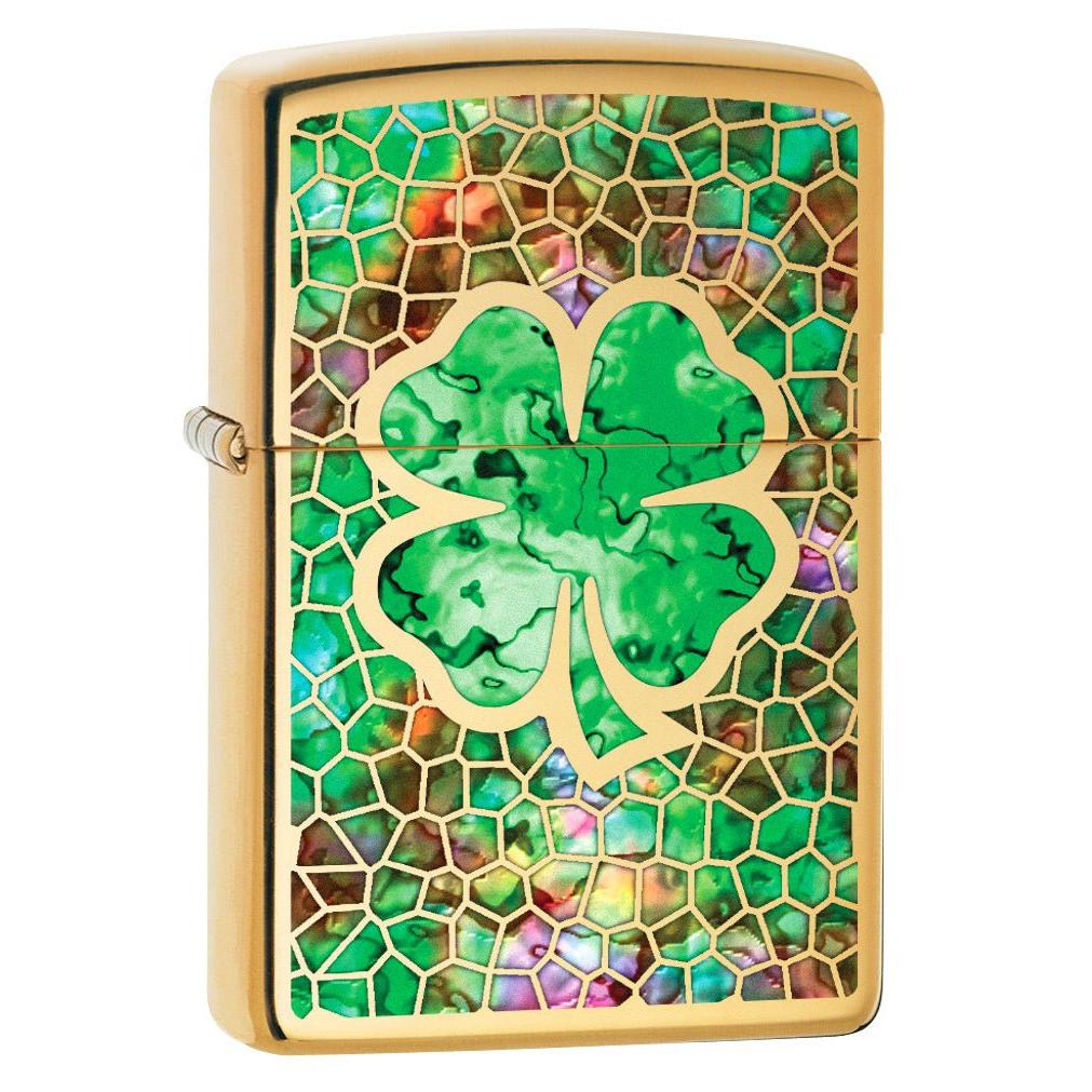 Zippo Lighter: Fusion Four Leaf Clover - High Polish Brass 78459