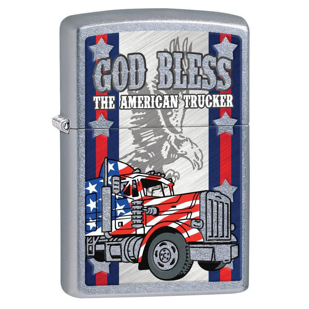 Zippo Lighter: God Bless the American Trucker - Street Chrome 80541
