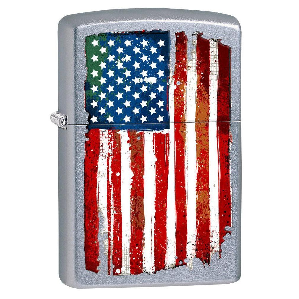 Zippo Lighter: Grunge American Flag - Street Chrome 77406