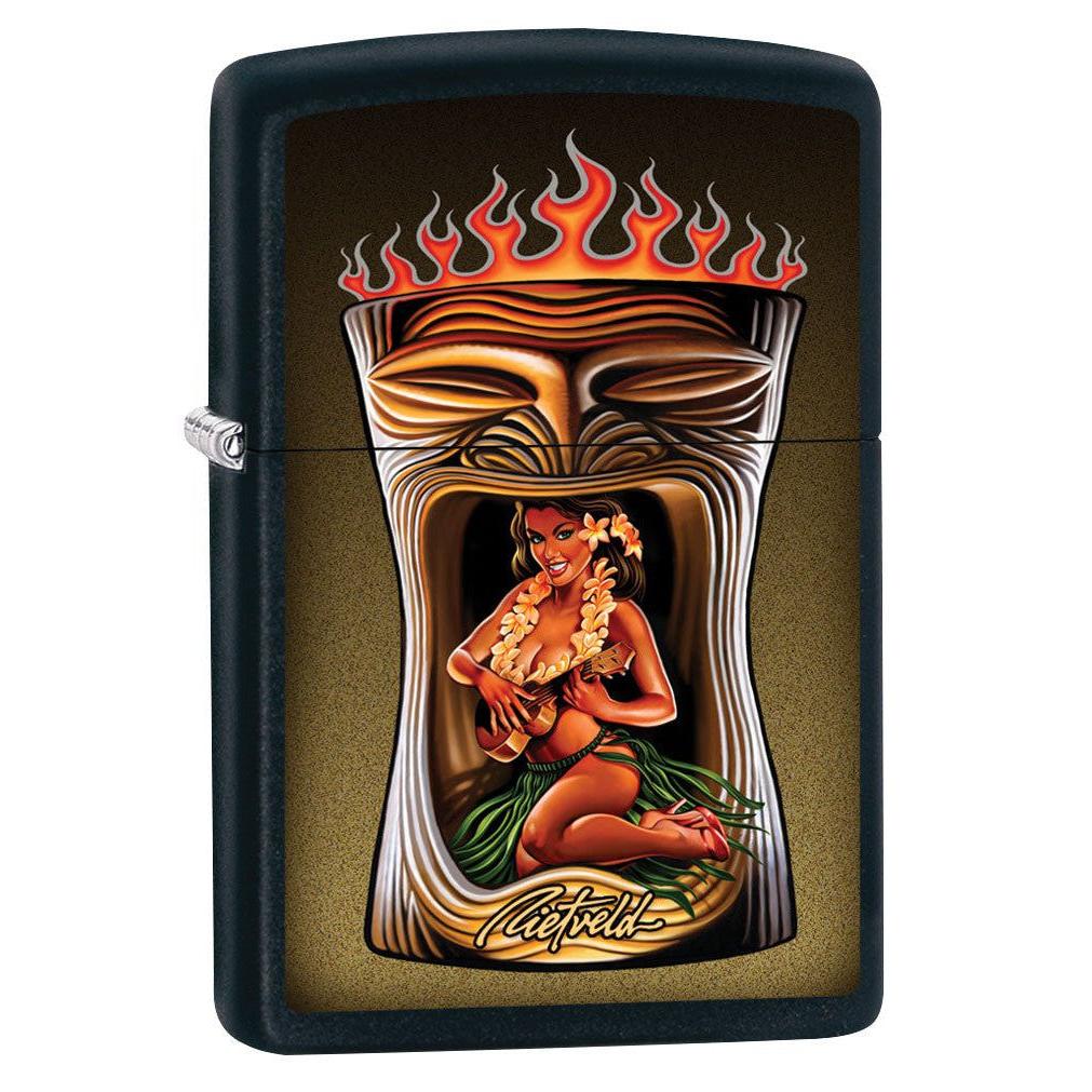 Zippo Lighter: Hawaiian Girl with Ukulele by Rick Rietveld - Black Matte 80938