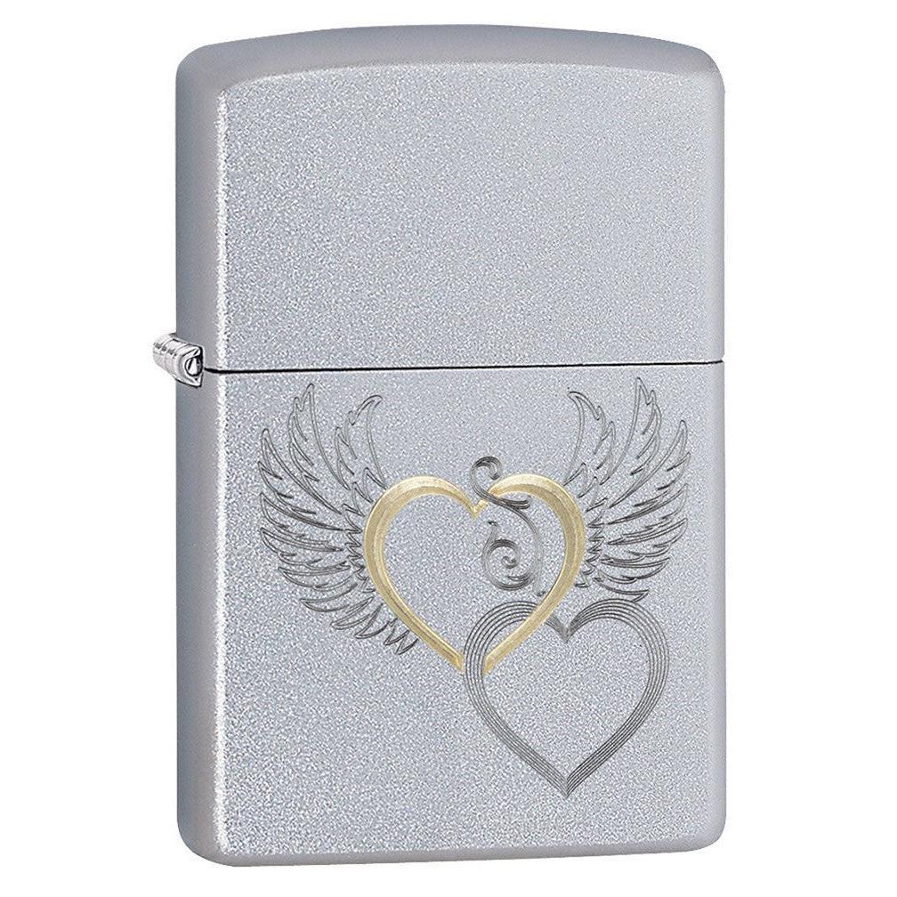 Zippo Lighter: Hearts and Wings, Engraved - Satin Chrome 80768