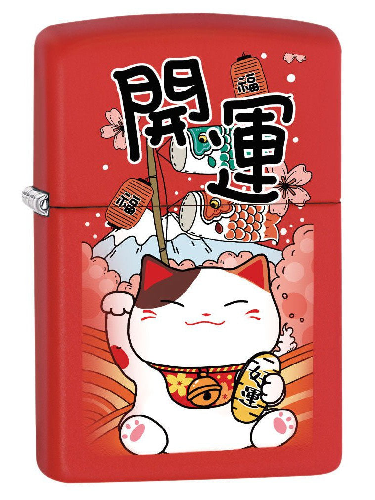 Zippo Lighter: Lucky Cat - Red Matte 80722