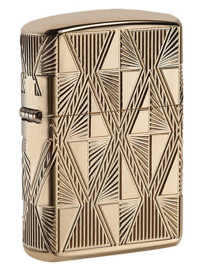 Zippo Lighter: Luxury Diamond Design - High Polish Gold Plate 29671