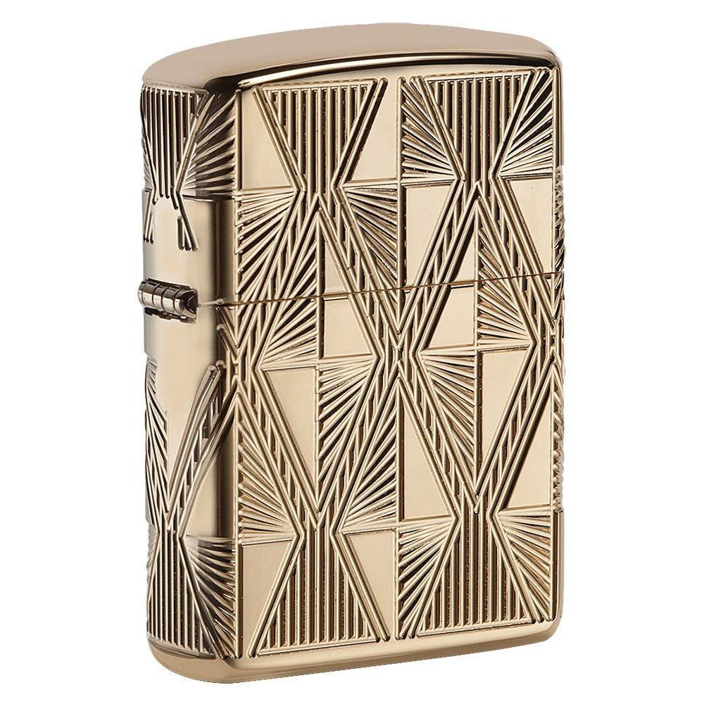 Zippo Lighter: Luxury Diamond Design - High Polish Gold Plate 29671