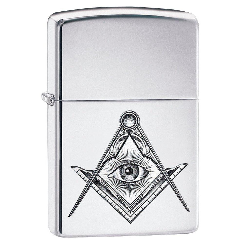 Zippo Lighter: Masonic Compass and Square - High Polish Chrome 79242
