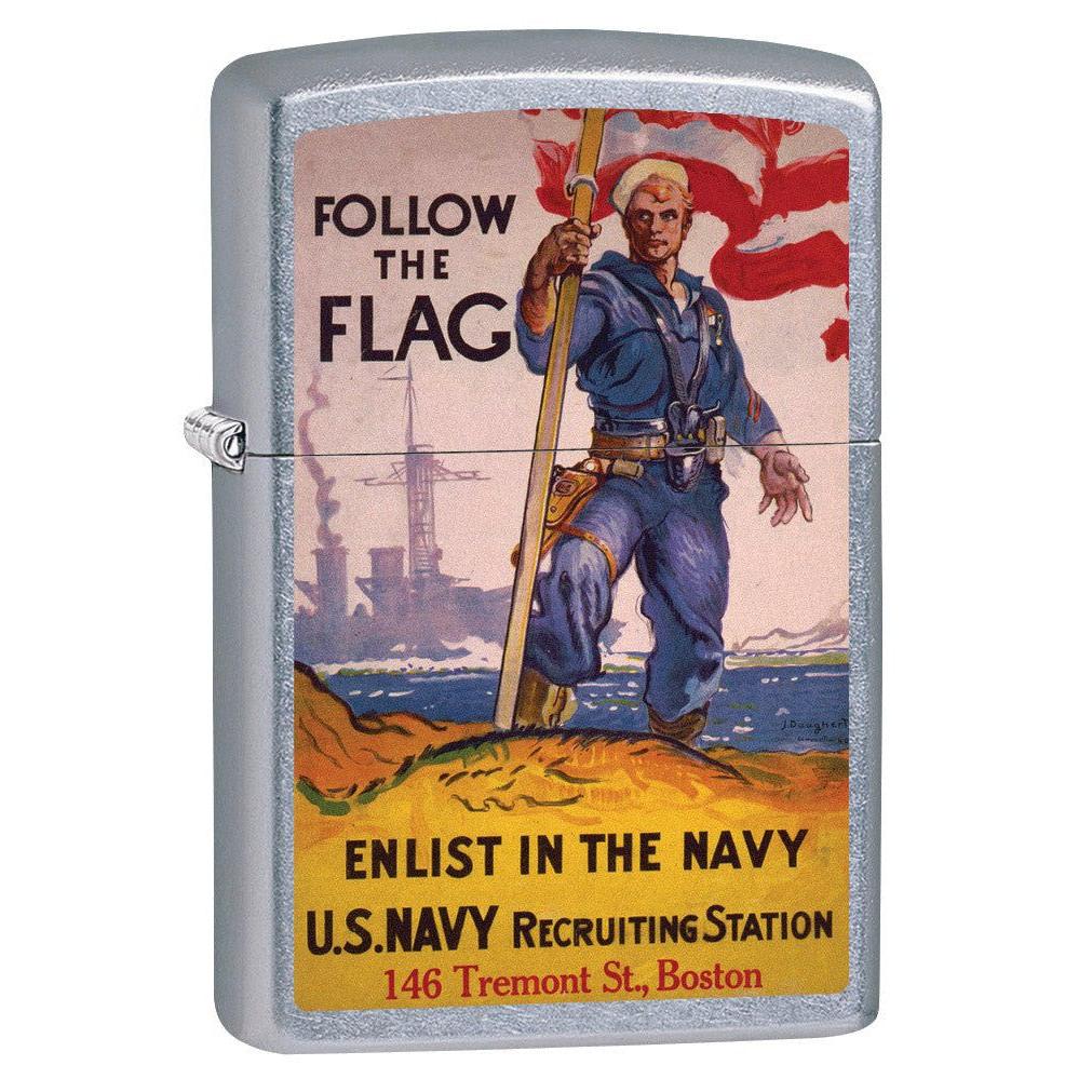 Zippo Lighter: Military Poster, US Navy Follow the Flag - Street Chrome 79368