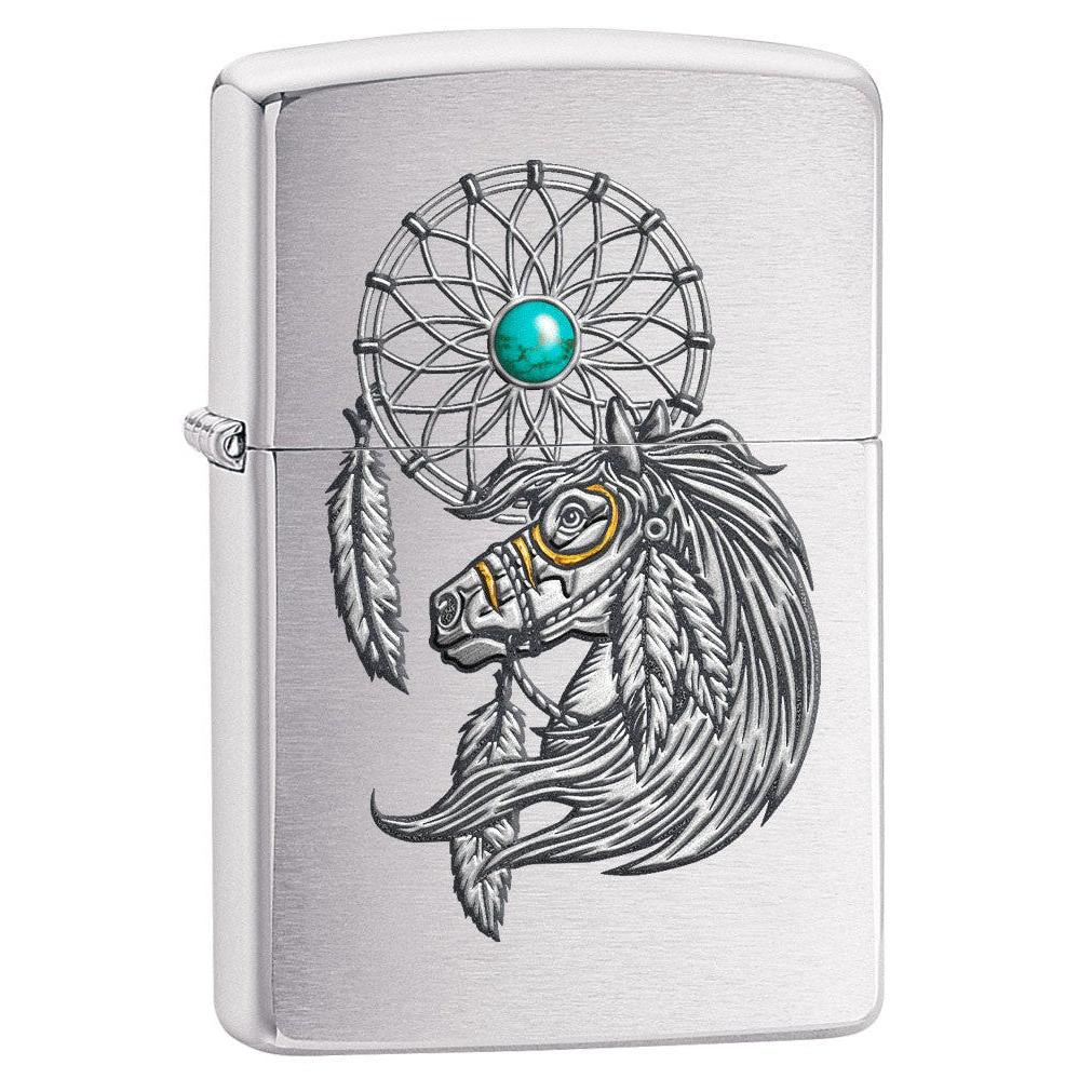 Zippo Lighter: Native American Horse and Dreamcatcher - Brushed Chrome 80211