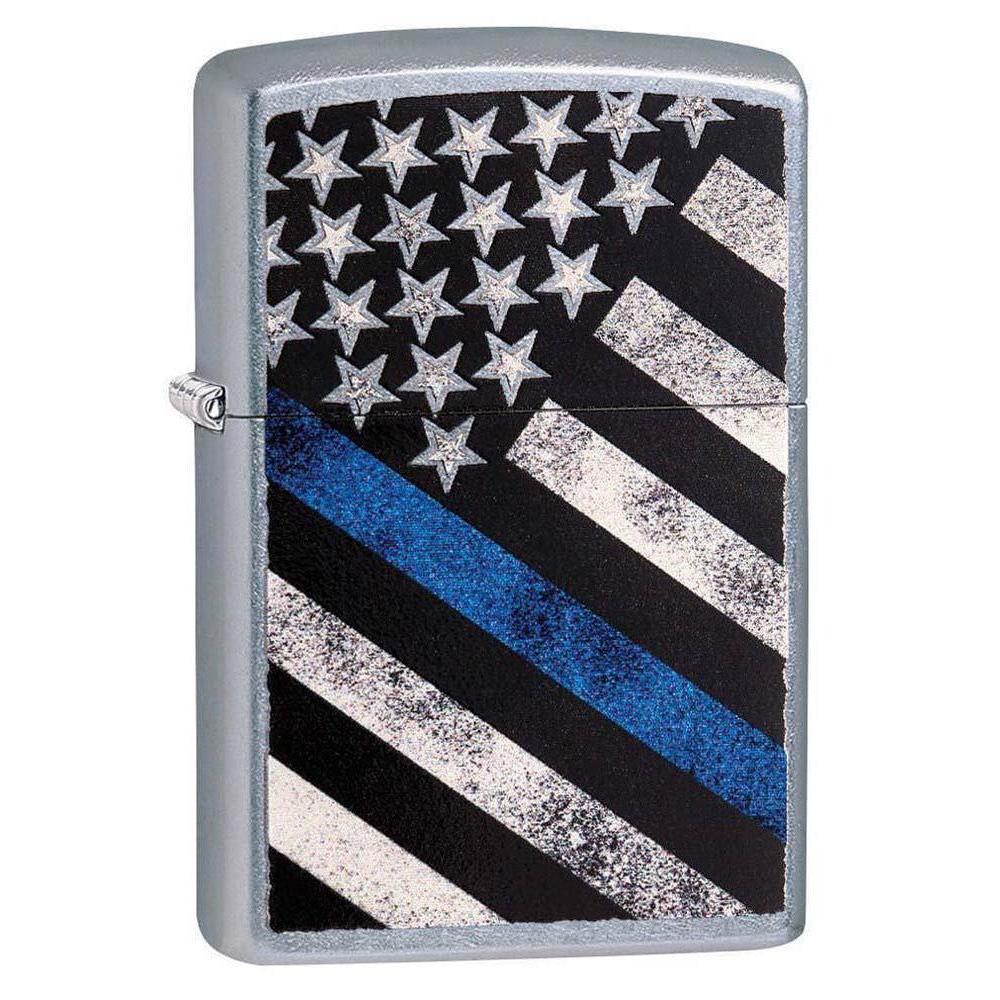 Zippo Lighter: Police Flag, Thin Blue Line - Street Chrome 81180