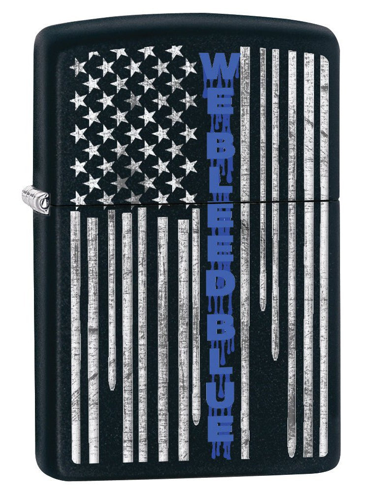 Zippo Lighter: Police Flag, We Bleed Blue - Black Matte 79926