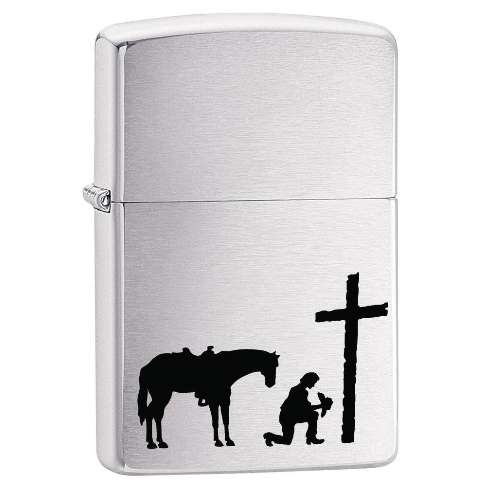 Zippo Lighter: Praying Cowboy - Brushed Chrome 75744