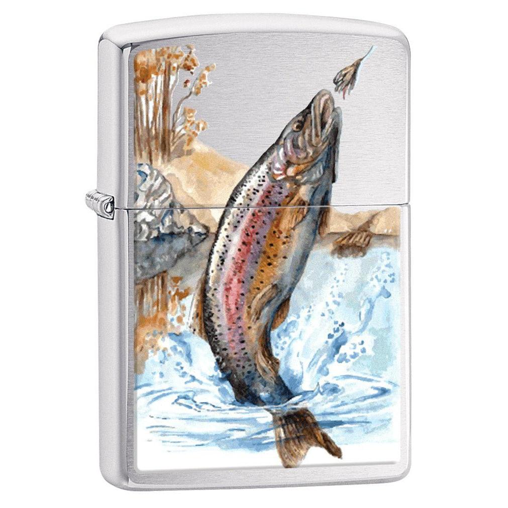 Zippo Lighter: Rainbow Trout Fishing - Brushed Chrome 78267