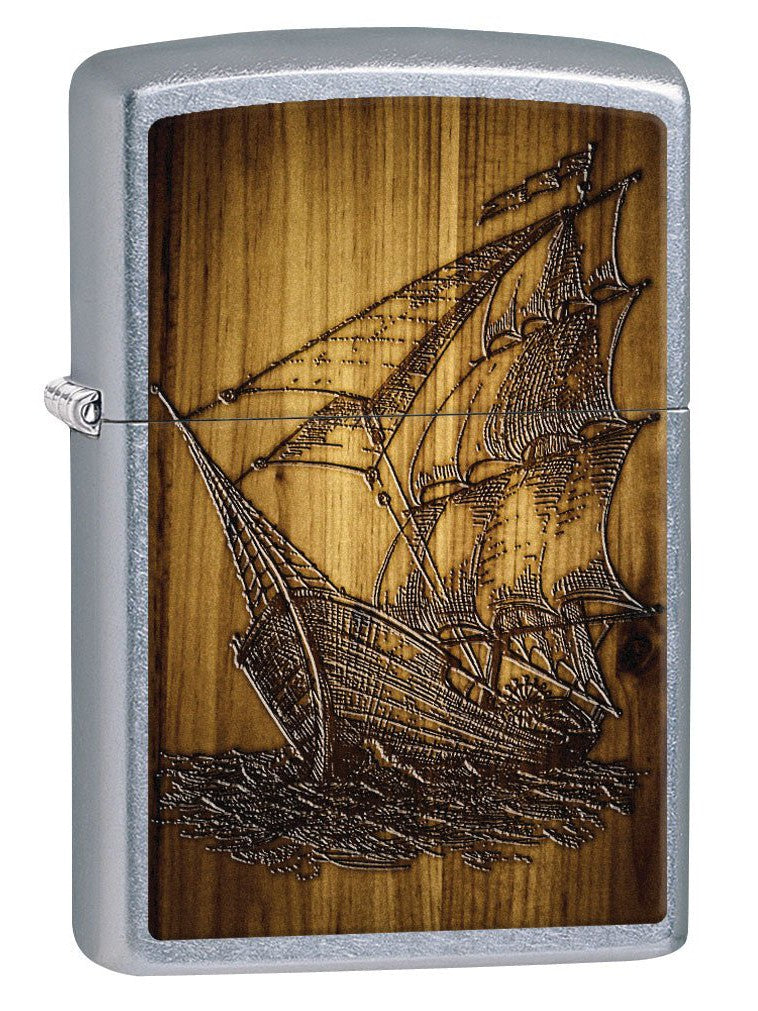 Zippo Lighter: Sailing Ship Drawing - Street Chrome 80610