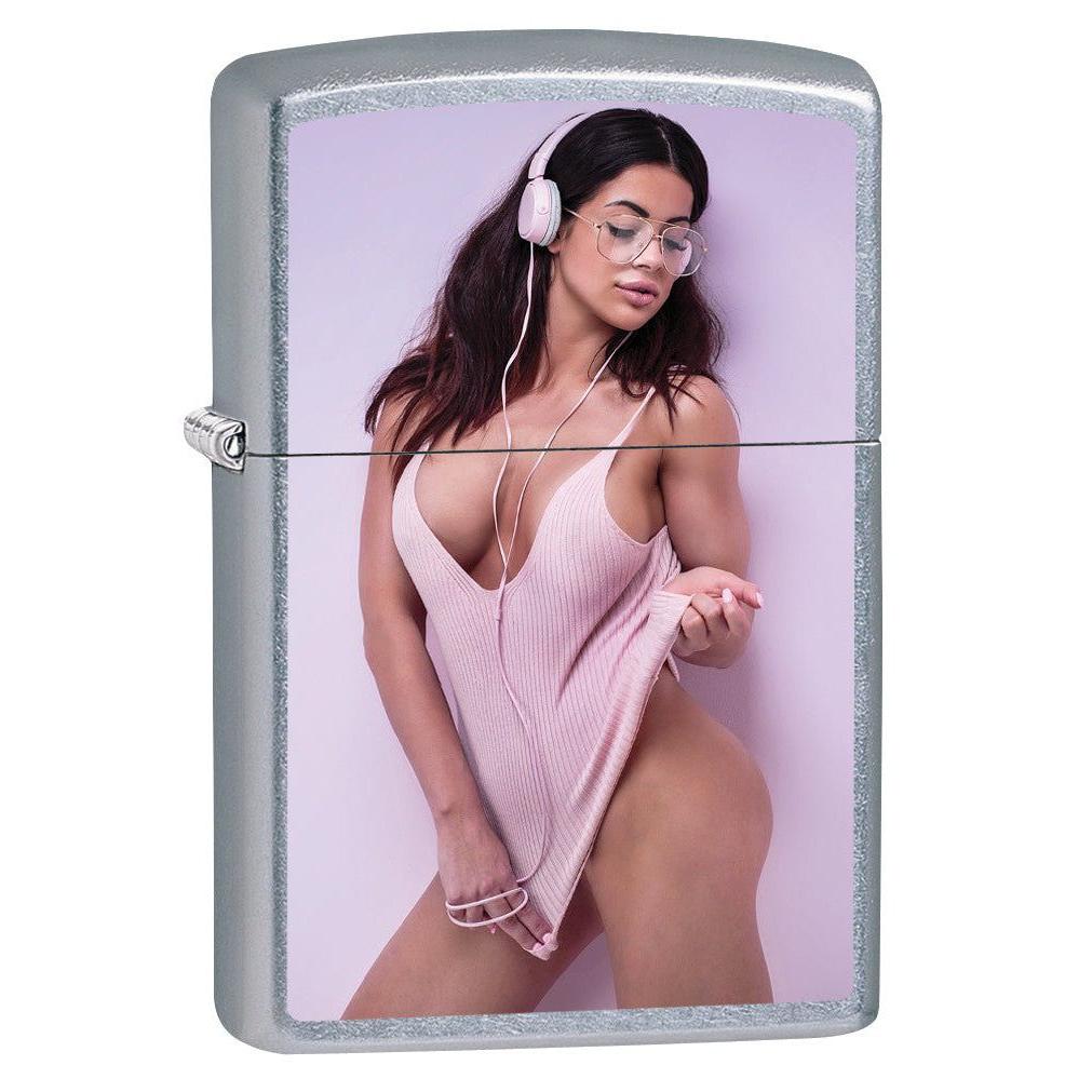Zippo Lighter: Sexy Brunette Girl Posing - Street Chrome 79887